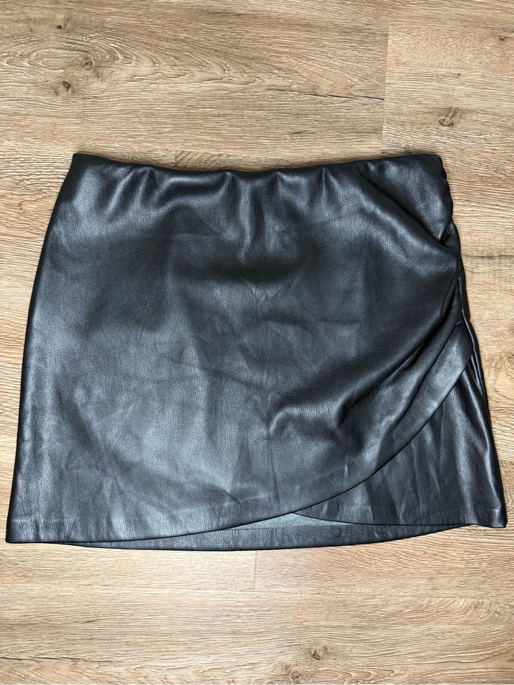 House of Harlow 1960 Black Faux Leather Wrap Mini Skirt